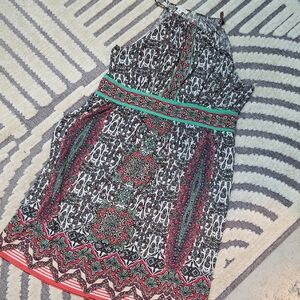 Bohemian Patterned Dress with Red and Green Accents